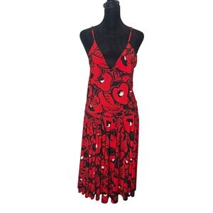 KAMALIKULTURE Dark Romantic Floral Dress Size L Deep V Neck Flowy Stretch‎